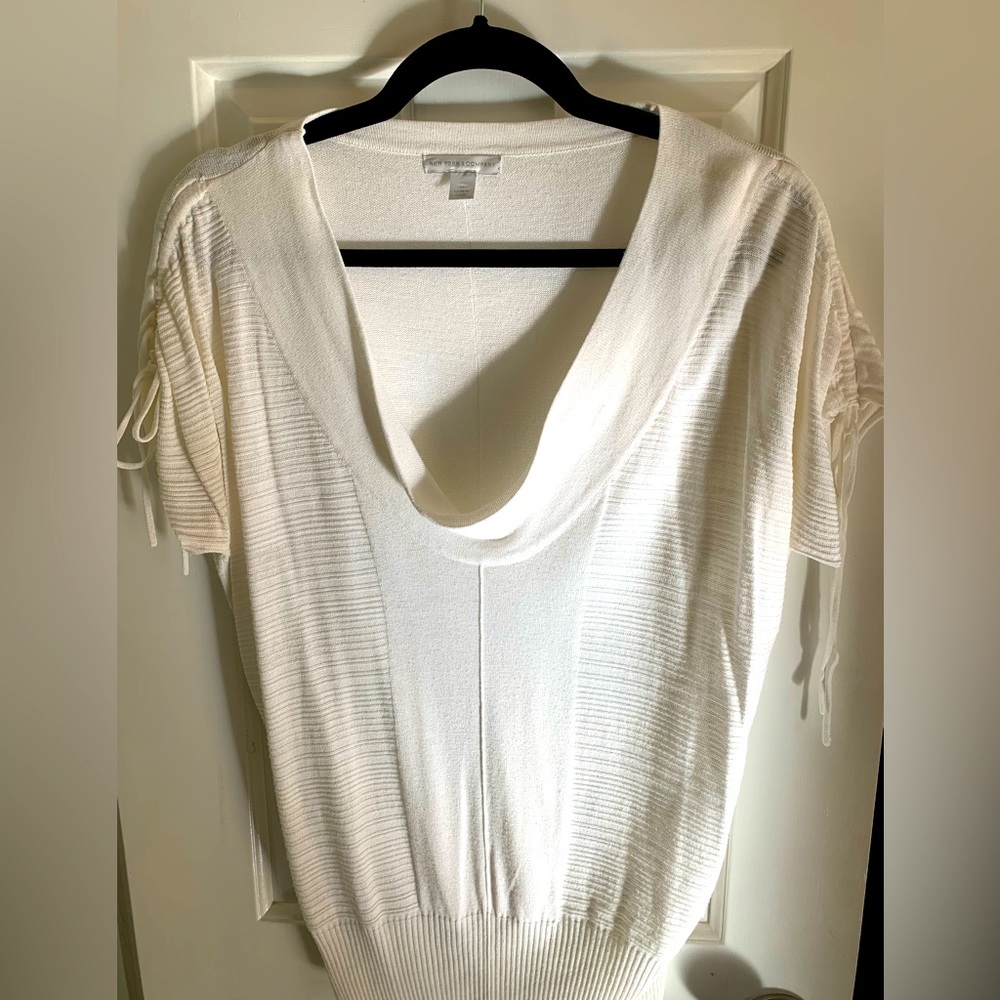 New York & Company - Short cinched tie sleeve white sweater- Size XS